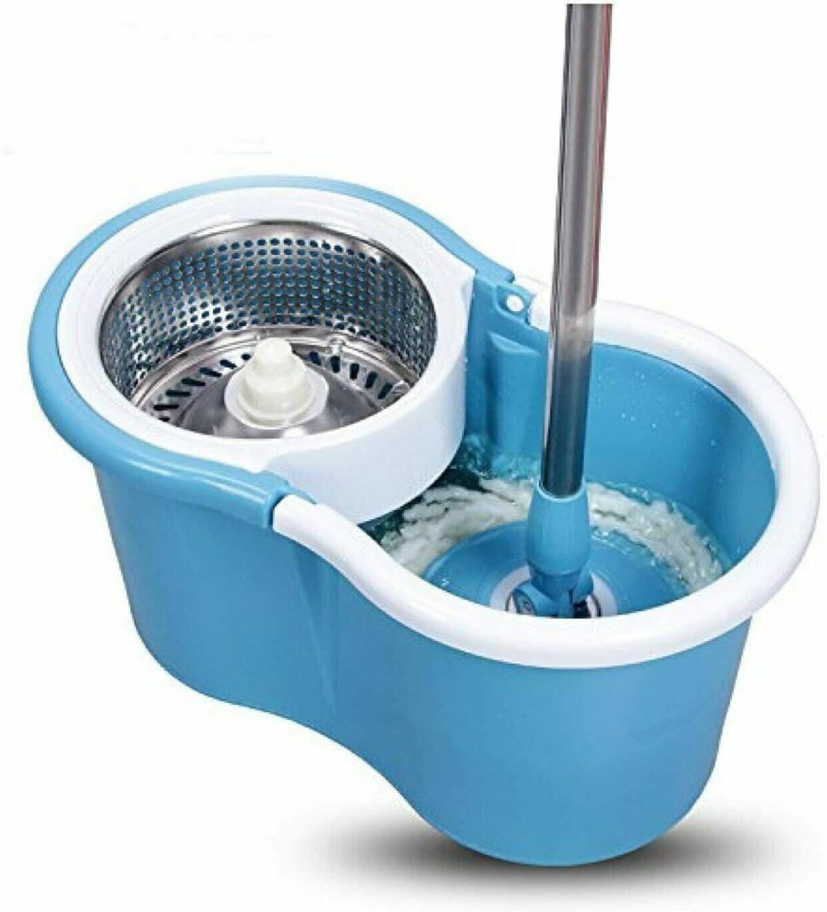 21607 CUBO DE FREGONA DE MICROFIBRA LIMPIADOR DE SUELOS CENTRÍFUGA DE CESTA GIRATORIA ACERO 678es