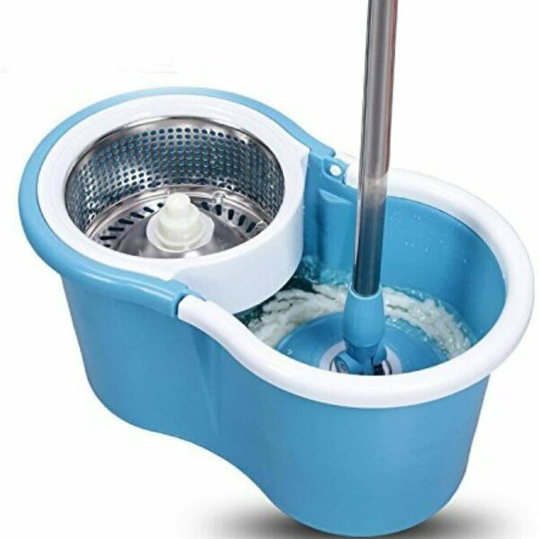 CUBO DE FREGONA DE MICROFIBRA LIMPIADOR DE SUELOS CENTRÍFUGA DE CESTA GIRATORIA ACERO 678es