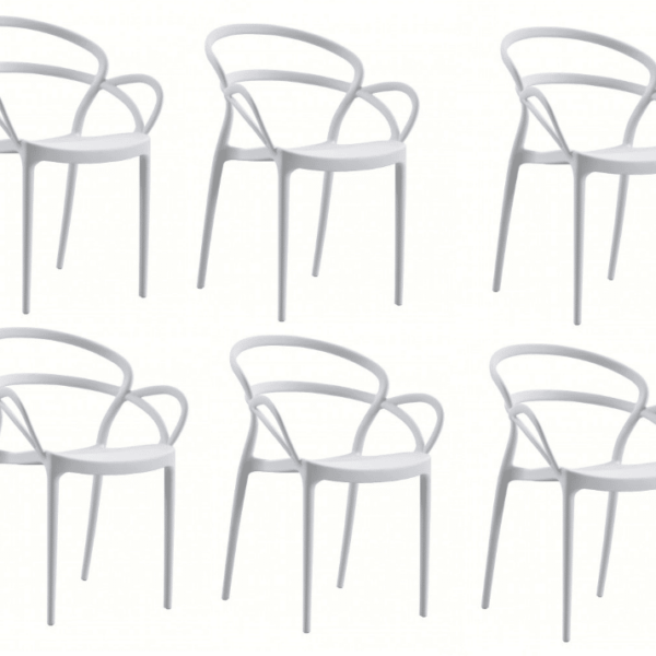 KIT 6 SILLAS POLIPROPILENO SILLA BAR RESTAURANTE INTERIOR JARDÍN EXTERIOR BLANCO 450
