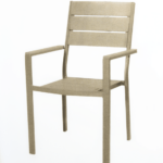 SILLA DE JARDÍN EXTERIOR REPOSABRAZOS EFECTO MADERA RESINA 58x55x88h cm BEIGE 444