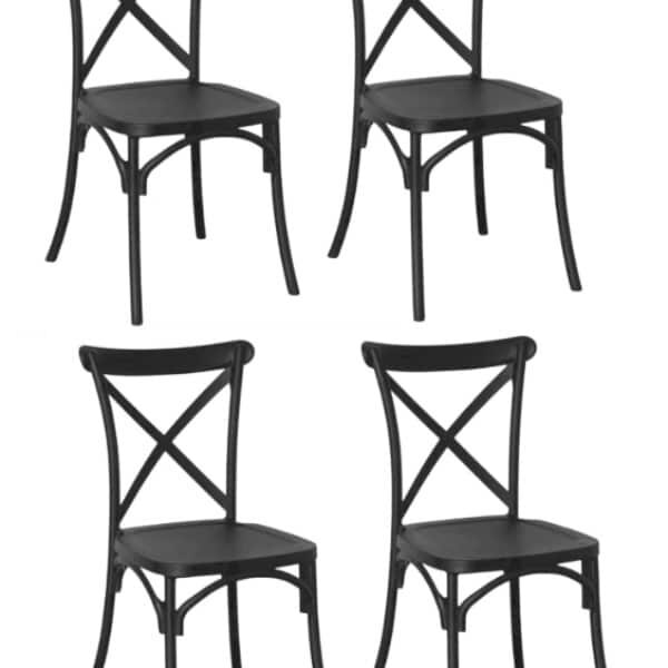 KIT 4 SILLAS POLIPROPILENO COCINA BAR RESTAURANTE SILLA INTERIOR EXTERIOR CROSS BLACK 436V