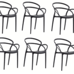 KIT 6 SILLAS POLIPROPILENO BAR RESTAURANTE SILLA JARDÍN INTERIOR EXTERIOR NEGRO 467