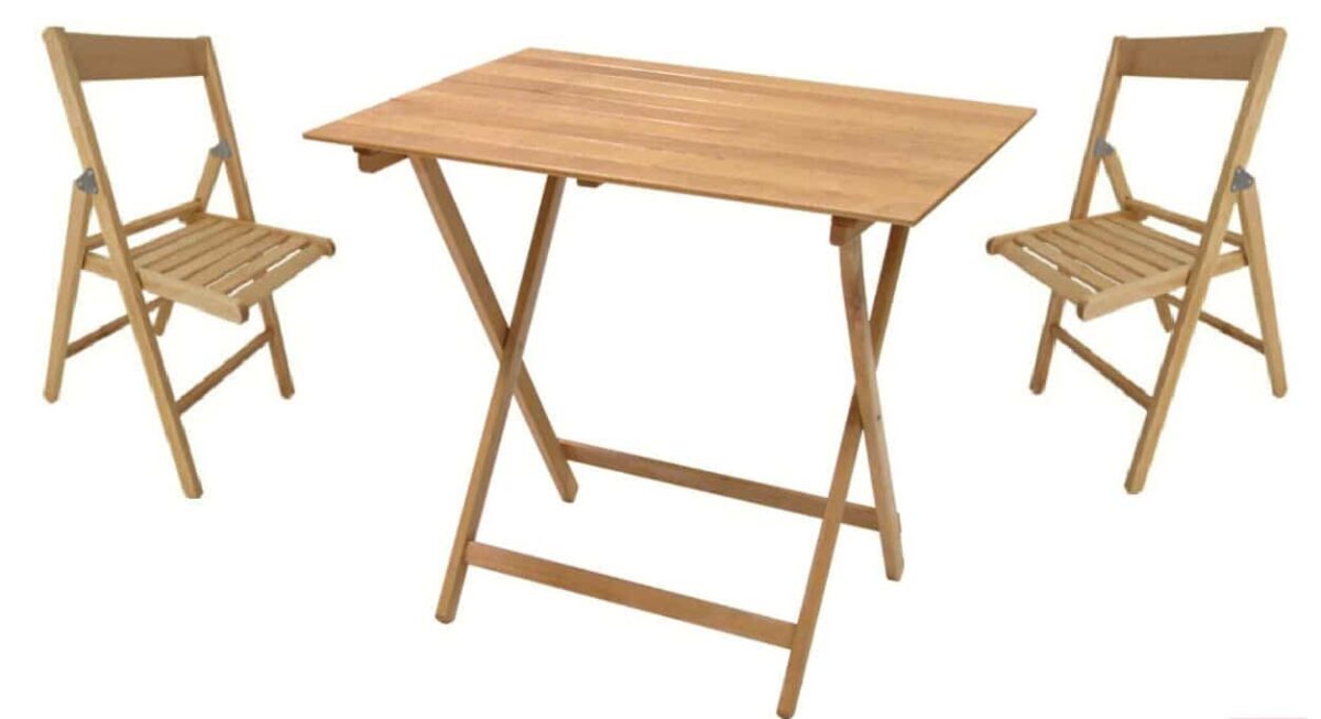 KIT DE MESA CON 2 SILLAS PLEGABLES DE MADERA PICNIC CAMPING cm 60x80 H 75 580D