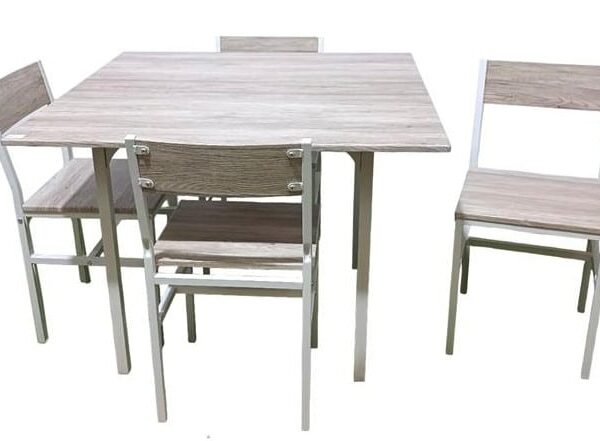 Juego de mesa de centro cuadrada de 100 cm + 4 sillas de jardín de exterior en madera gris tórtola 774DS