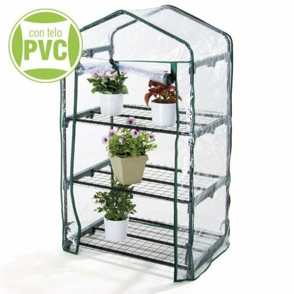 INVERNADERO JARDÍN BALCÓN TERRAZA PROTECCIÓN VEGETAL 3 ESTANTES PVC cm69x49x125h 717