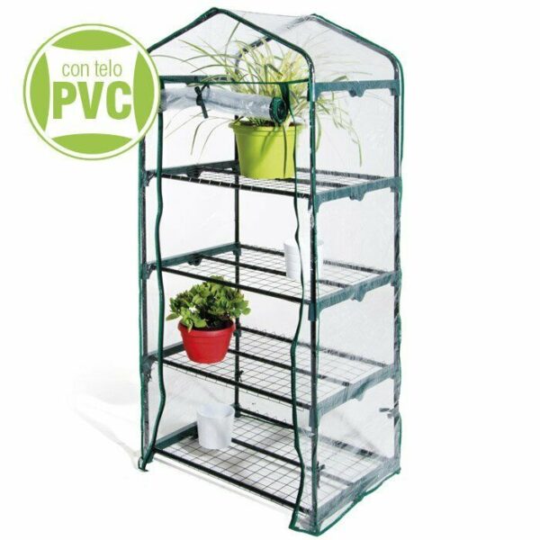 INVERNADERO JARDÍN BALCÓN TERRAZA PROTECCIÓN VEGETAL 4 ESTANTES PVC cm69x49x157h 724