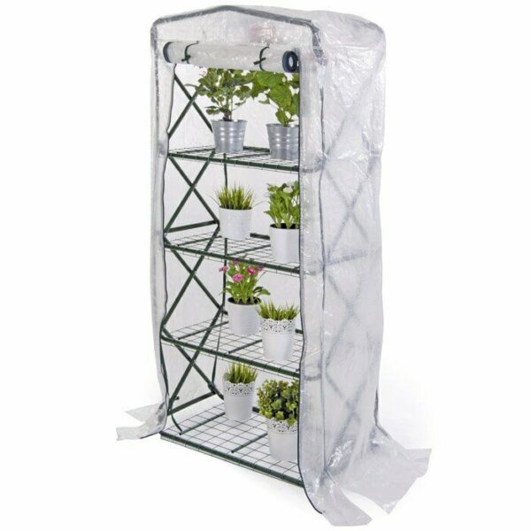 INVERNADERO JARDÍN BALCÓN TERRAZA PROTECCIÓN VEGETAL 4 ESTANTES PE cm 67x44x160h 620