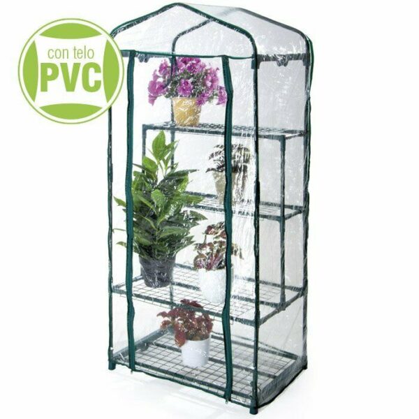 INVERNADERO BALCÓN TERRAZA PROTECCIÓN VEGETAL 4 ESTANTES 2+2 PVC cm 69x49x157h 731