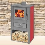 ESTUFA DE LEÑA VIDRIO DE ACERO 9 KW CON CHIMENEA SOPORTE DE LEÑA cm 48x44x94 ROJO OG029