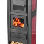ESTUFA DE LEÑA VIDRIO DE ACERO 12 KW CON HORNO DE LEÑA cm 48x42x117 ROJO AMB654