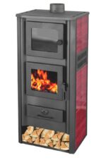 ESTUFA DE LEÑA VIDRIO DE ACERO 12 KW CON HORNO DE LEÑA cm 48x42x117 ROJO AMB654