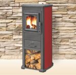 ESTUFA DE LEÑA HIERRO FUNDIDO VIDRIO 7 KW CHIMENEA CON SOPORTE PARA LEÑA cm 39x48x89 RED EKLX 302