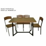 CONJUNTO DE MESA DE JARDÍN + 4 SILLAS MESA DE CENTRO DE ROBLE CLARO DE METAL MUEBLE DE EXTERIOR 898