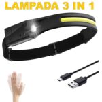 LINTERNA FRONTAL 3 LED BATERÍAS RECARGABLES CABEZA DE COCHE SPORT FISHING BIKE 255