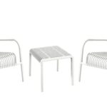 Conjunto de 3 muebles de exterior para jardín en polipropileno blanco, sillón, silla, mesa 818ve