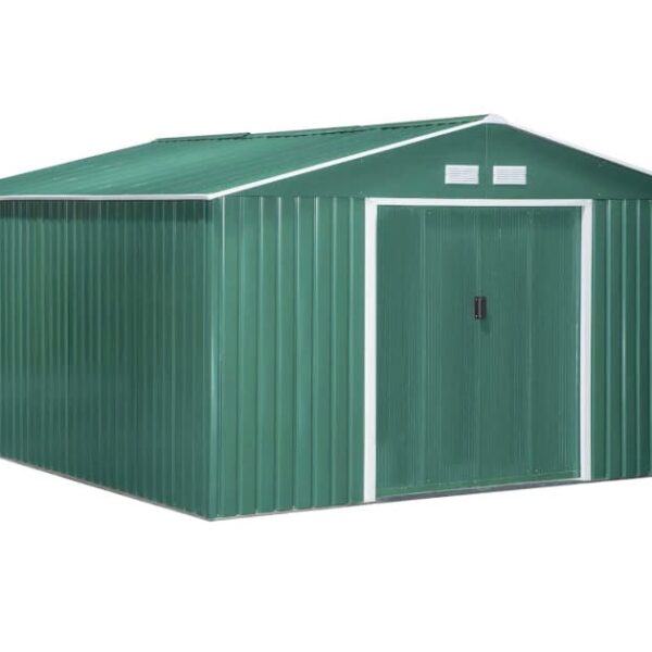 Caseta de jardín trastero caseta de herramientas de chapa de 11 m² 388 x 301 x 202 cm altura 449 V