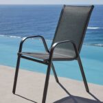 Sillón de metal textil gris para jardín bar piscina apilable gris 399ds