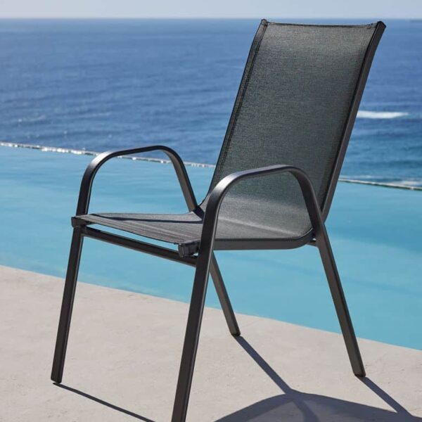Sillón de metal textil gris para jardín bar piscina apilable gris 399ds