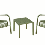 Conjunto de 3 muebles de salón para jardín exterior en polipropileno sillón silla mesa verde 825v