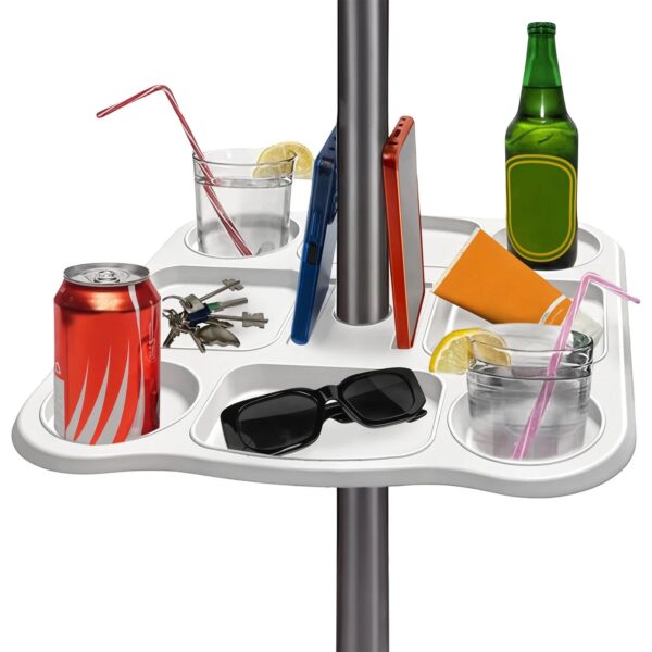 Mesa bandeja con sombrilla y 8 compartimentos para bebidas Ø22-40 mm 552ds