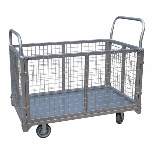 Carro de rejilla de acero para transporte de mercancías en el almacén capacidad de carga 600 kg ruedas 642sa