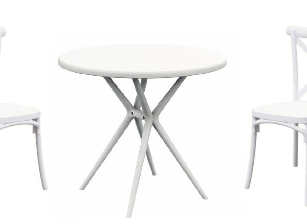Kit mesa redonda cm Ø80 cm+ 2 sillas polipropileno bar restaurante interior exterior blanco 610v