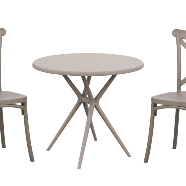 Kit mesa redonda cm Ø80 cm+ 2 sillas polipropileno bar restaurante interior exterior gris paloma 627v
