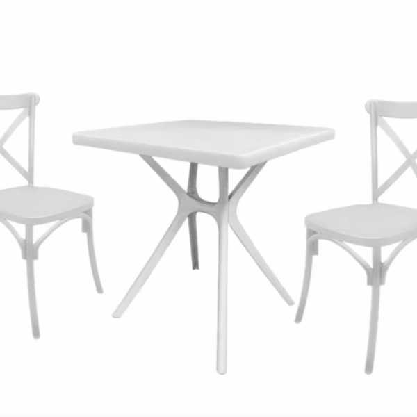 Kit mesa cuadrada cm 70×70 + 2 sillas polipropileno bar restaurante interior exterior cruz blanco 641v