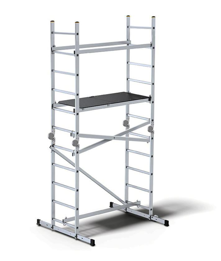 trabattello Escalera de plataforma de andamio de aluminio ajustable de 11 peldaños IK - Imagen 1